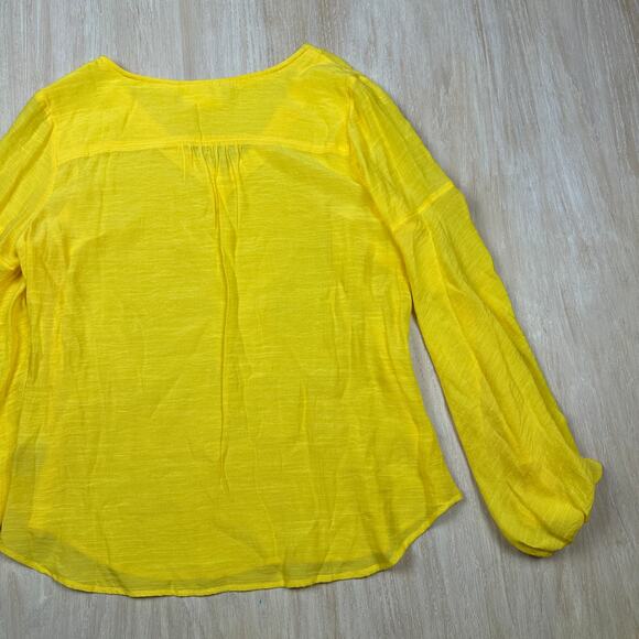 Anthropologie Maeve Verona Yellow Tie Sleeve V-Neck Boho Hippie Blouse Small - Picture 9 of 13